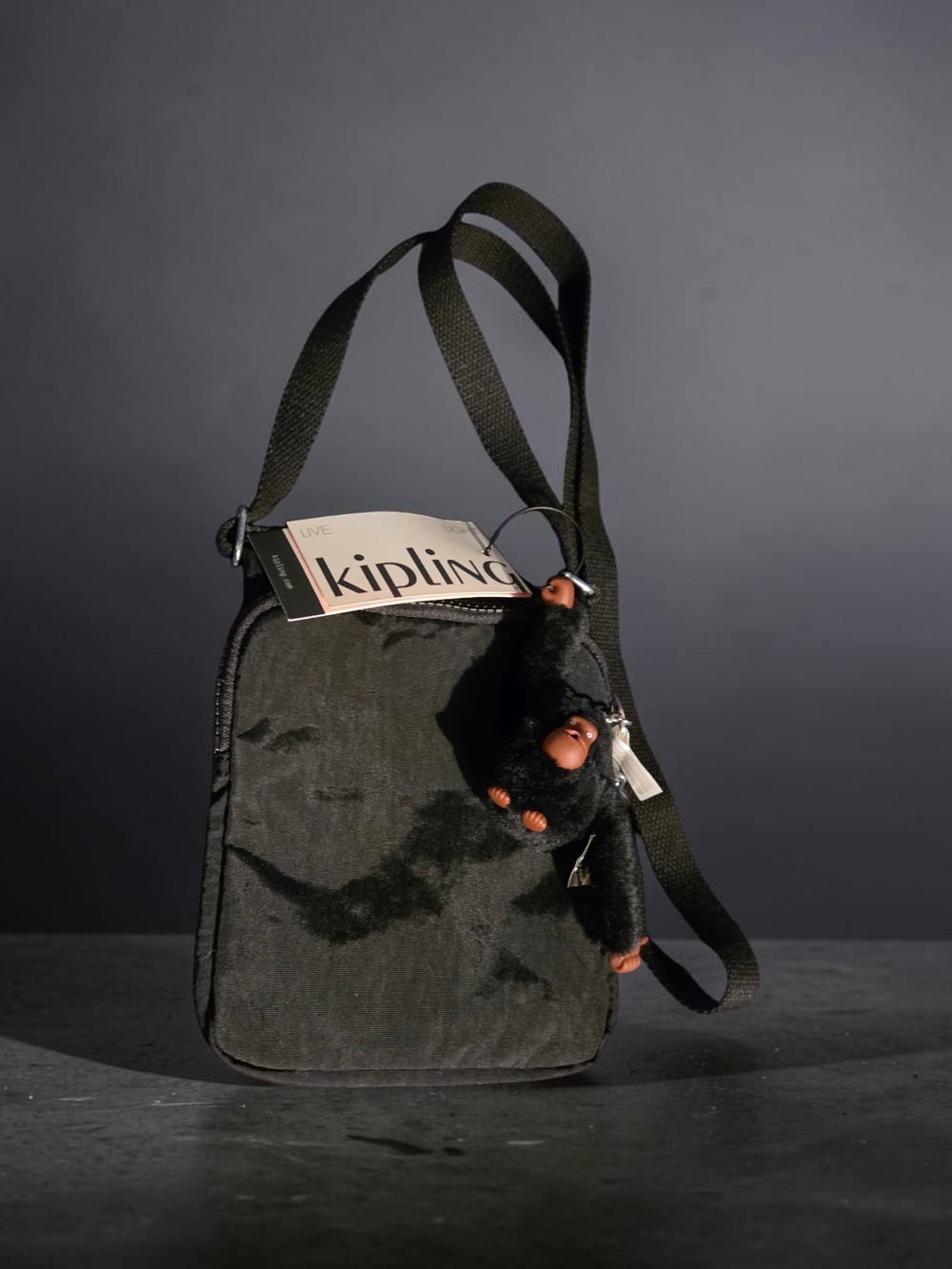 Kipling Black Small Crossbody Messenger with Monkey Keychain